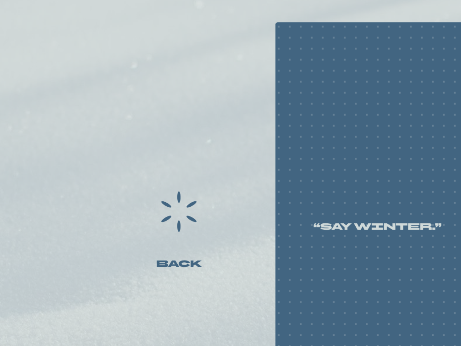 Muted Winter interface: the idle mark and Back, beside a dotted panel reading Say Winter